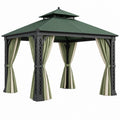 Gartenpavillon 300 x 300 x 270 cm Stahl Polyester Grün Schwarz mit Seitenvorhängen