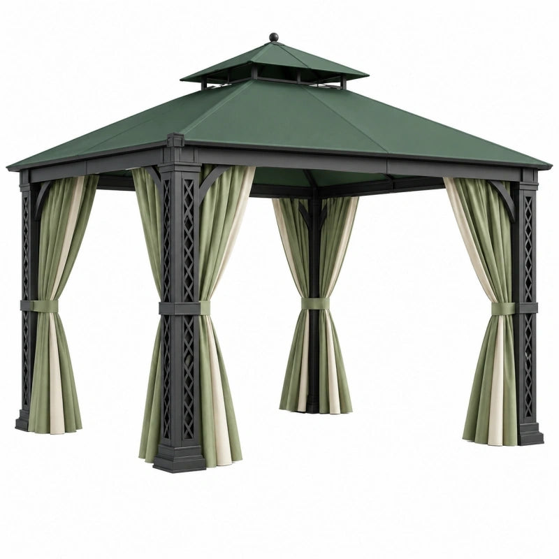 Gartenpavillon 300 x 300 x 270 cm Stahl Polyester Grün Schwarz mit Seitenvorhängen