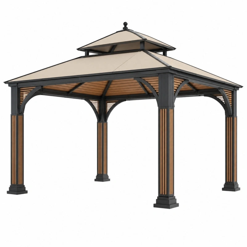 Pavillon 300 x 300 x 300 cm aus Stahl Beige Schwarz für den Garten