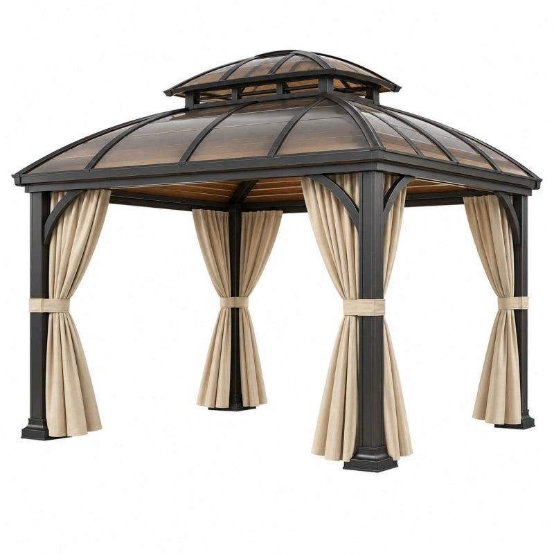 Pavillon 300 x 300 x 300 cm Metall Schwarz Beige mit Vorhängen