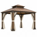 Pavillon 300 x 300 cm aus Metall Braun mit Vorhängen für Garten und Terrasse