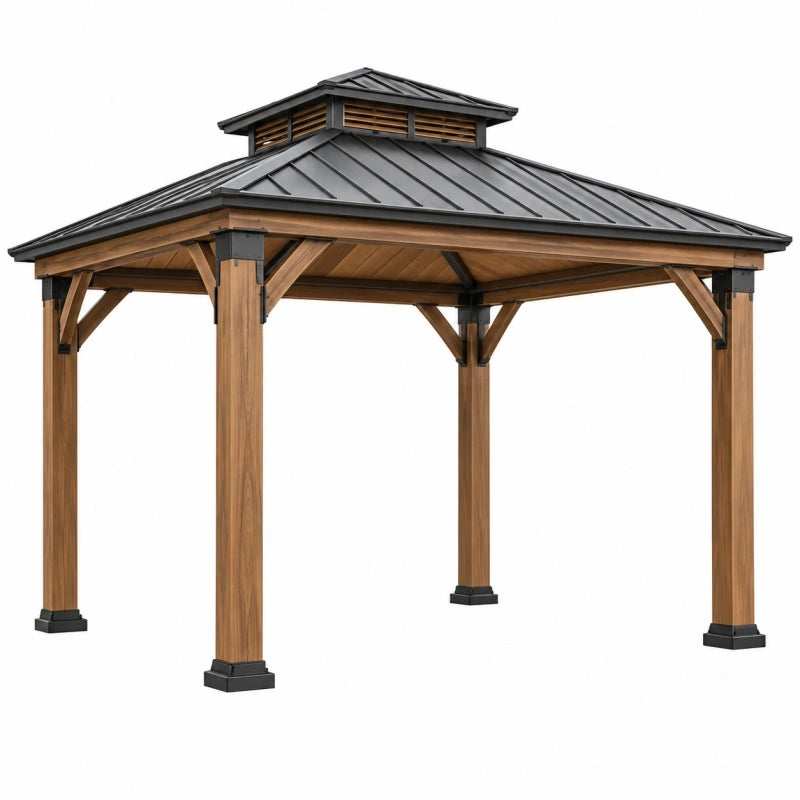 Gartenpavillon 300 x 300 x 300 cm Holz Braun mit schwarzem Metalldach für Terrasse und Garten