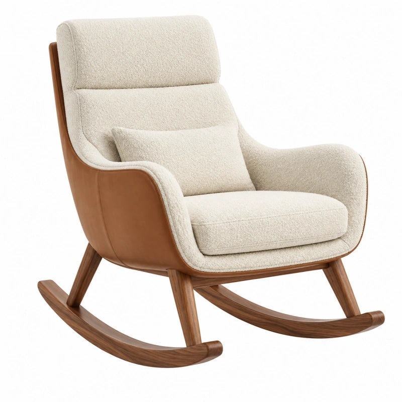 Schaukelsessel 80 x 95 x 100 cm aus Holz und Textil in Cremebraun für Wohnzimmer mit Kufen