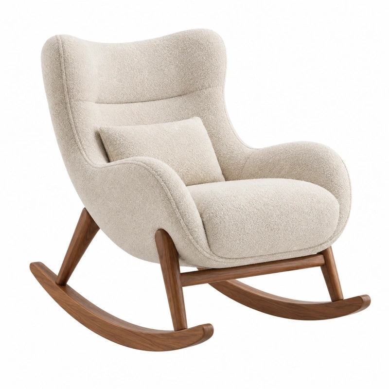 Schaukelstuhl 95 x 78 x 100 cm aus Textil und Holz in Creme moderner Relaxsessel
