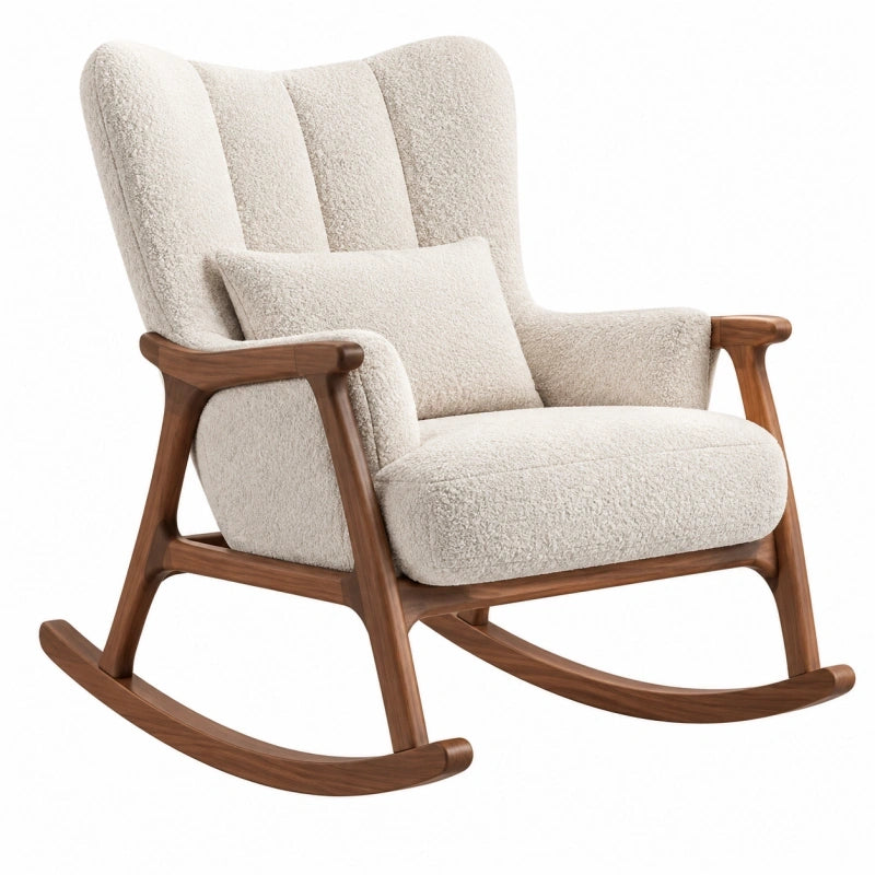 Schaukelstuhl 75 x 95 x 105 cm mit Bouclé Bezug in Creme und Holzgestell