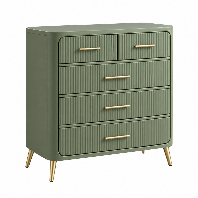 Kommode 90 x 40 x 100 cm Grün MDF mit 5 Schubladen geriffelter Front