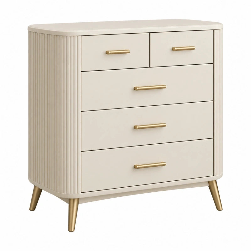 Kommode 90 x 45 x 95 cm Beige Holzwerkstoff Metall Goldfarben Geriffelt