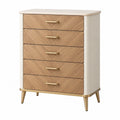 Kommode 80 x 40 x 110 cm Holzwerkstoff Beige Eiche 5 Schubladen Mid-Century