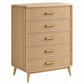 Kommode 80 x 40 x 110 cm aus Holz und Rattan in Naturbeige mit 5 Schubladen