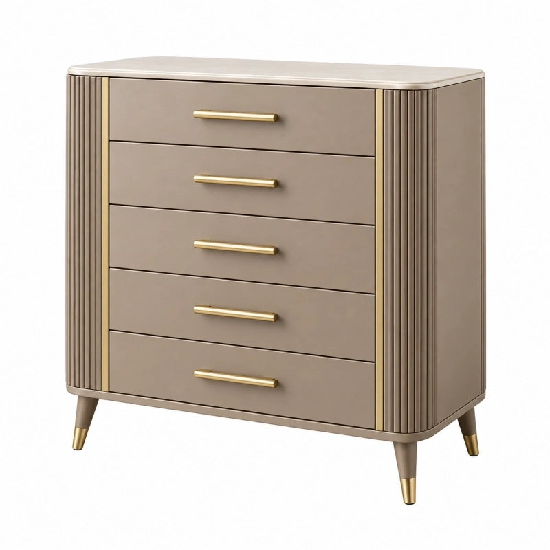 Kommode 90 x 40 x 100 cm Taupe Gold mit 5 Schubladen geriffelter Holzwerkstoff