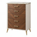 Kommode 80 x 42 x 120 cm in Holzoptik Braun Creme mit fünf Schubladen im modernen Stil