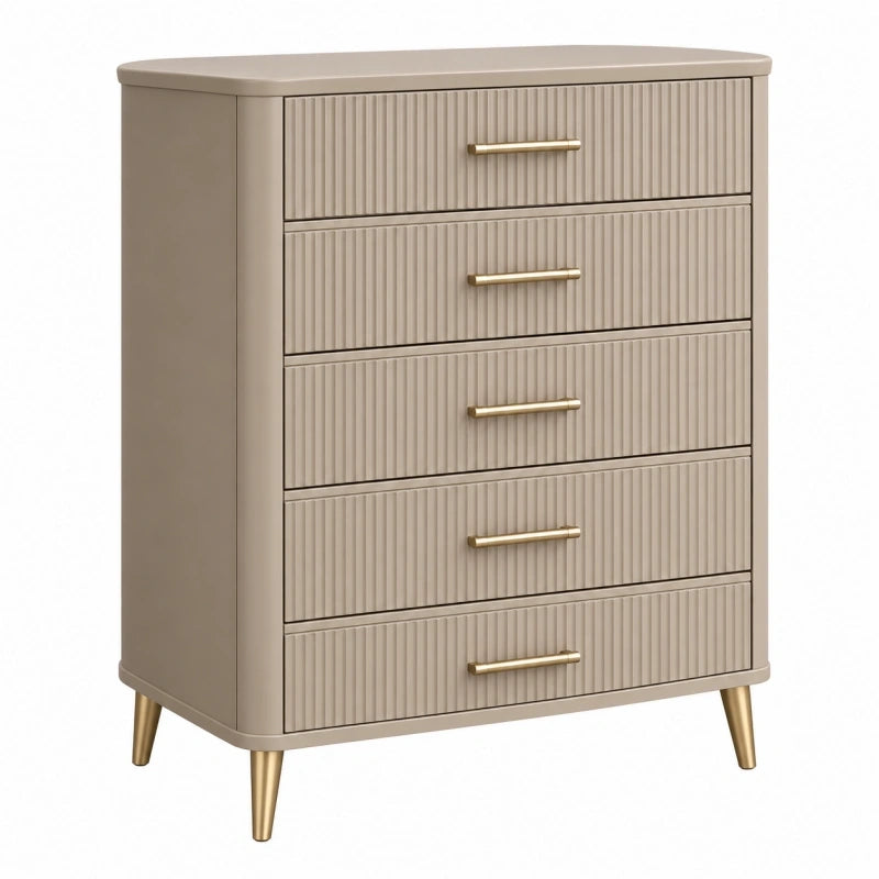 Kommode 80 x 40 x 100 cm Taupe Holzwerkstoff mit 5 Schubladen geriffelter Front