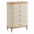 Kommode 80 x 40 x 110 cm Holzwerkstoff Beige Braun mit fünf Schubladen