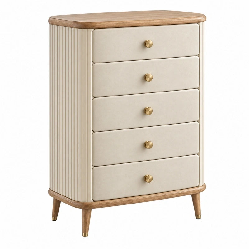 Kommode 80 x 40 x 110 cm Holzwerkstoff Beige Braun mit fünf Schubladen