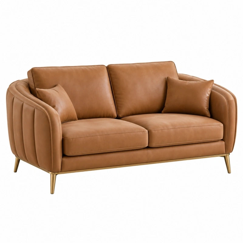 2-Sitzer Sofa 170 cm braun Kunstleder mit gepolsterten Armlehnen und Metallfüßen