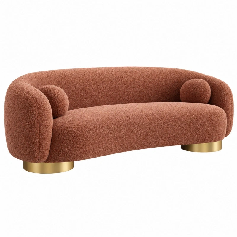 Sofa 180 x 85 x 75 cm Bouclé Braun mit goldfarbenen Metallfüßen im organischen Stil