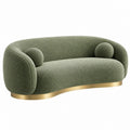 2-Sitzer Sofa 180 x 85 x 75 cm aus Boucléstoff Olivgrün mit goldfarbener Basis im organischen Stil
