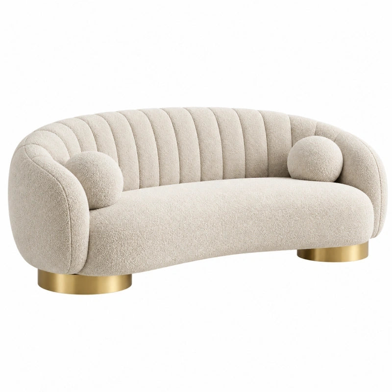 Sofa 220 x 95 x 75 cm aus Bouclé-Textil in Creme mit gerippter Rückenlehne