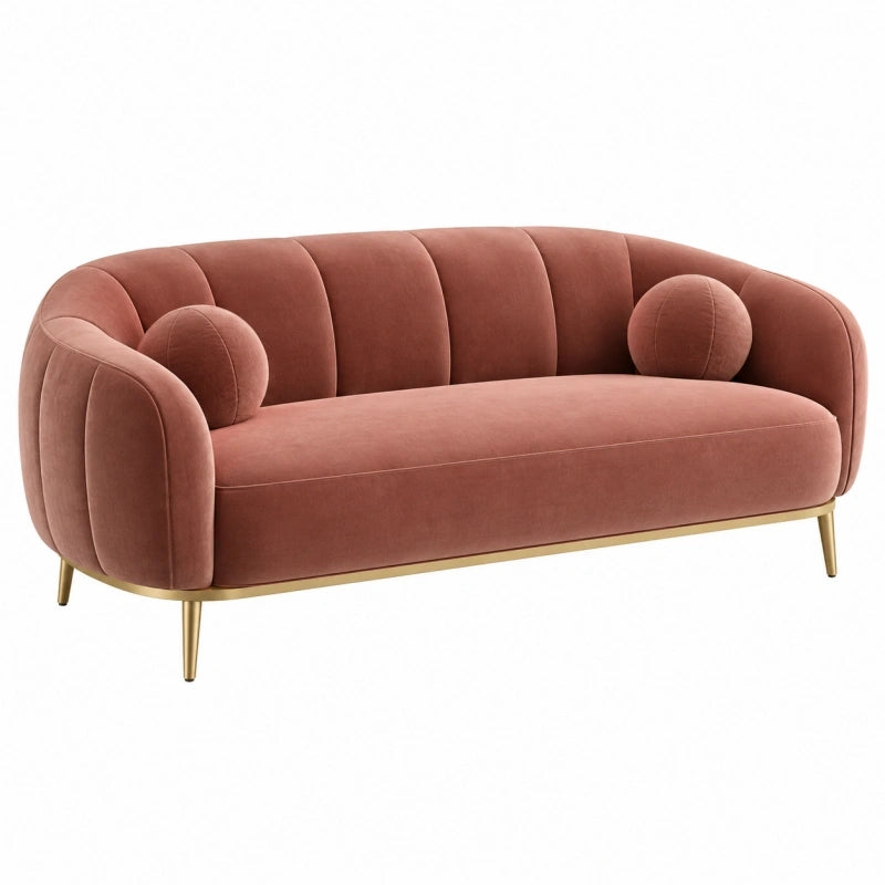 2-Sitzer Sofa 180 cm Textil Altrosa Metallbeine Wohnzimmer Retro