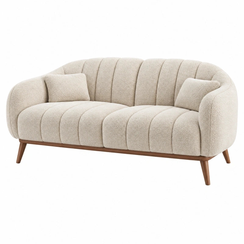 2-Sitzer Sofa 170 cm Creme Stoff mit Holzfüßen - Gepolstertes Wohnzimmer Sofa