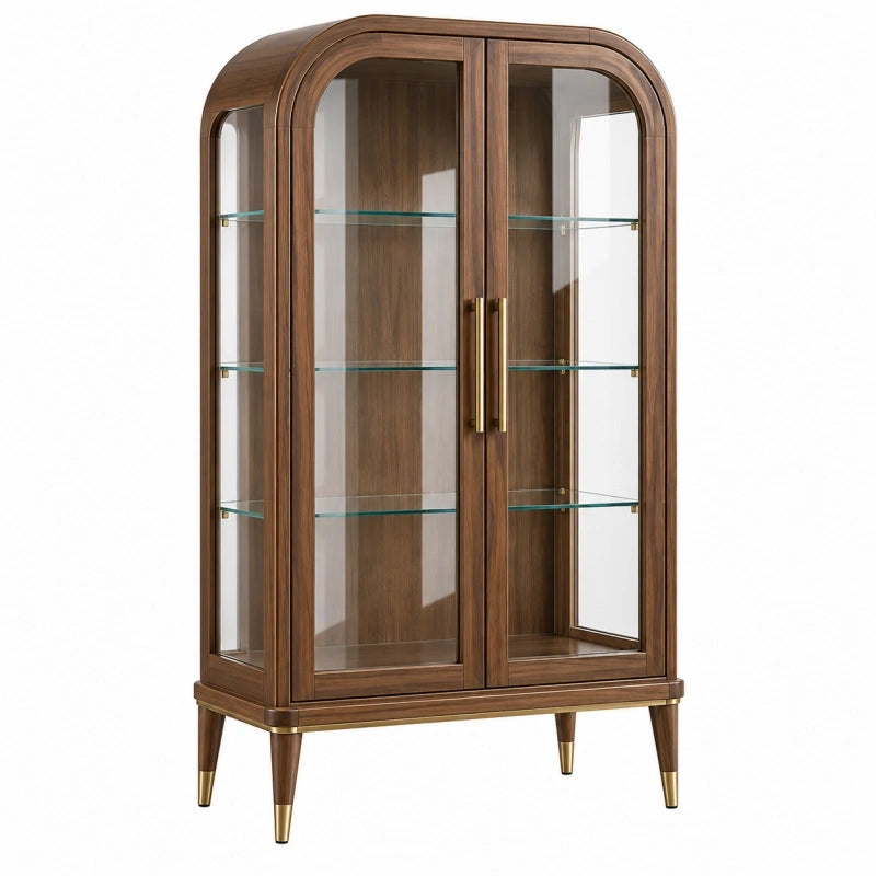 Vitrine 100 x 45 x 190 cm Holz und Glas Braun Modern mit 2 Türen