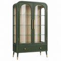 Vitrine 90 x 40 x 180 cm Holzwerkstoff Glas Grün mit Schublade im Retro-Stil