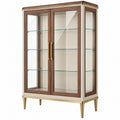 Glasvitrine 90 x 40 x 170 cm aus Glas und Holzwerkstoff in Nussbraun Creme - mit 2 Glastüren