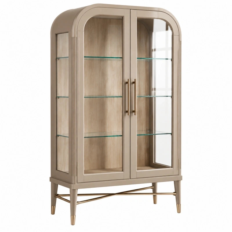 Vitrine 90 x 40 x 180 cm aus Holz und Glas in Beige mit 2 Türen