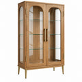 Vitrine 90 x 40 x 160 cm Holzoptik mit Glastüren im Retro-Stil