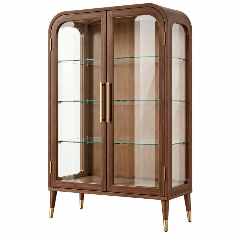 Vitrine 90 x 40 x 170 cm aus Holz und Glas in Walnussbraun mit Glastüren