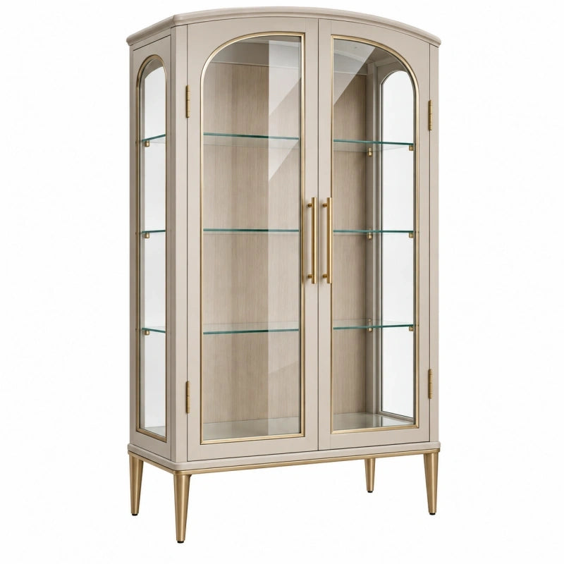 Vitrine 100 x 45 x 180 cm Holzwerkstoff Beige mit Glastüren klassisch