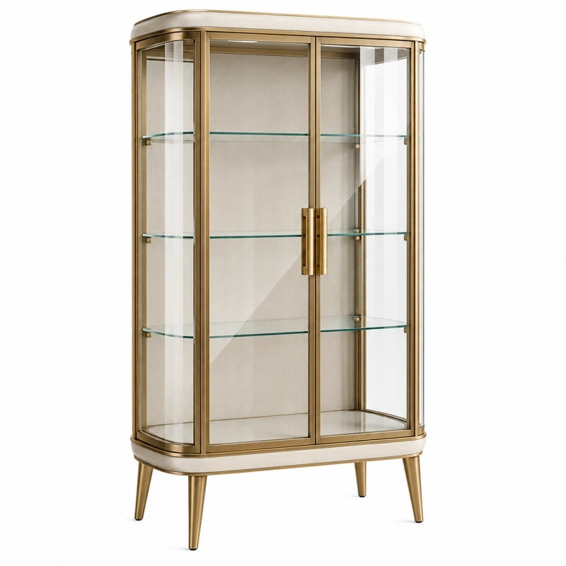 Vitrine 90 x 40 x 170 cm aus Metall und Glas Gold für Wohnraum im klassischen Stil