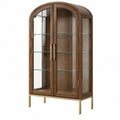 Vitrine 90 x 45 x 180 cm Holz Glas Braun Gold - Bogenform mit 2 Türen