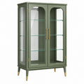 Vitrine 90 x 40 x 150 cm aus Holz und Glas Grün mit Glastüren für Wohnbereich im Retro-Stil