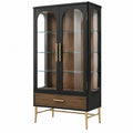 Vitrine 90 x 40 x 180 cm aus Holz und Glas Schwarz Braun Gold im modernen Stil