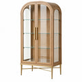 Vitrine 90 x 45 x 180 cm Holzoptik Glas Naturholz Gold Modern