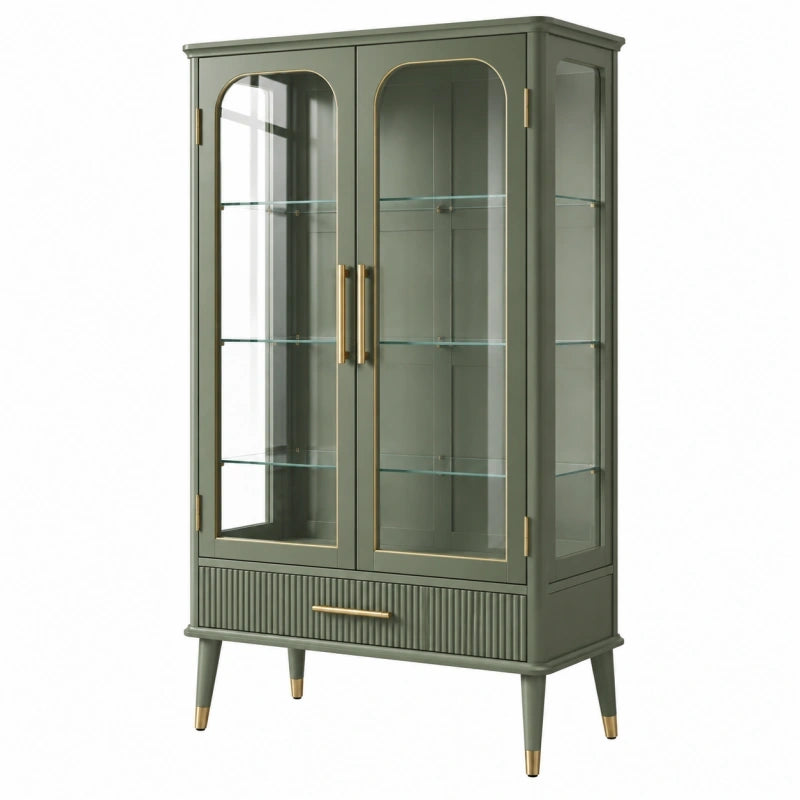 Vitrine 80 x 40 x 170 cm aus Holzwerkstoff in Olivgrün mit Glastüren