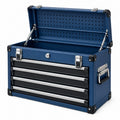Werkzeugkoffer 60 x 26 x 34 cm aus Stahl blau schwarz mit 4 Schubladen und Tragegriffen