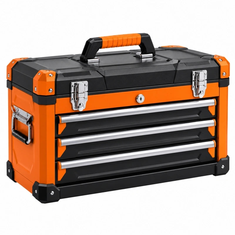 Werkzeugkiste 60 x 30 x 40 cm Kunststoff Metall Orange Schwarz mit 4 Schubladen und Tragegriff