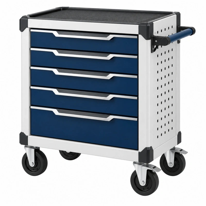 Werkzeugwagen 77 x 46 x 97 cm Stahl Blau mit 5 Schubladen und Rollen