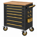 Werkzeugwagen 77 x 46 x 97 cm aus Stahl Schwarz/Gold mit Holzplatte und 7 Schubladen