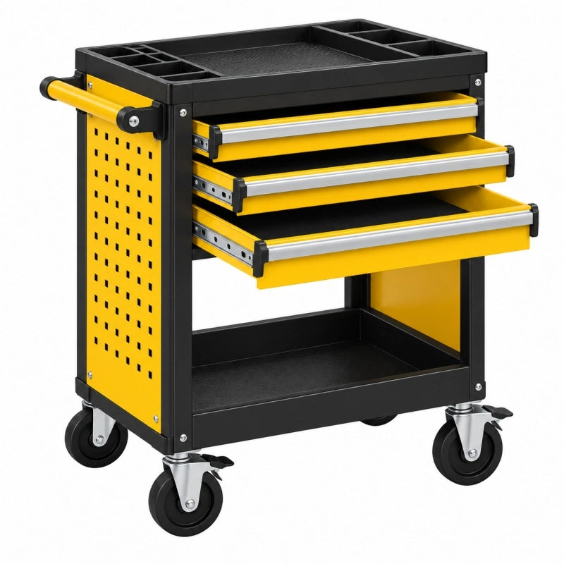Werkzeugwagen 78 x 46 x 91 cm aus Stahl Gelb Schwarz mit 3 Schubladen