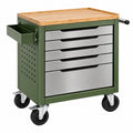 Werkzeugwagen 76 x 46 x 88 cm aus Metall Grün mit Bambusplatte und 5 Schubladen