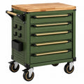 Werkstattwagen 80 x 45 x 95 cm Stahl Holz Grün mobiler Werkzeugschrank mit 5 Schubladen