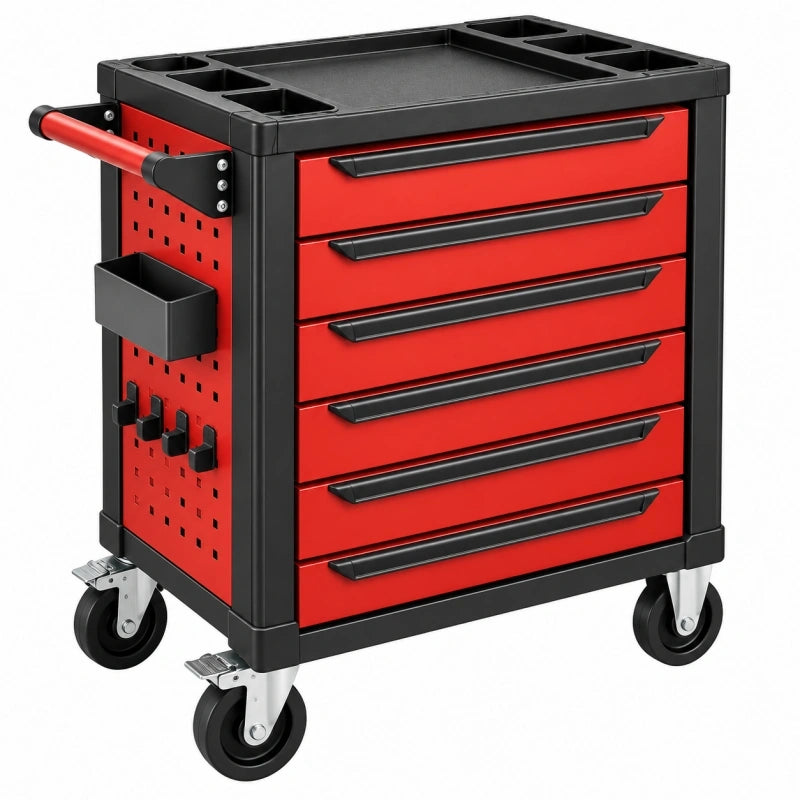Werkzeugwagen 77 x 46 x 97 cm aus Stahl Rot Schwarz mit 6 Schubladen